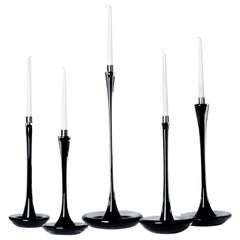 Moshe Bursuker Set of 5 Black Glass Candleholders, 2023
