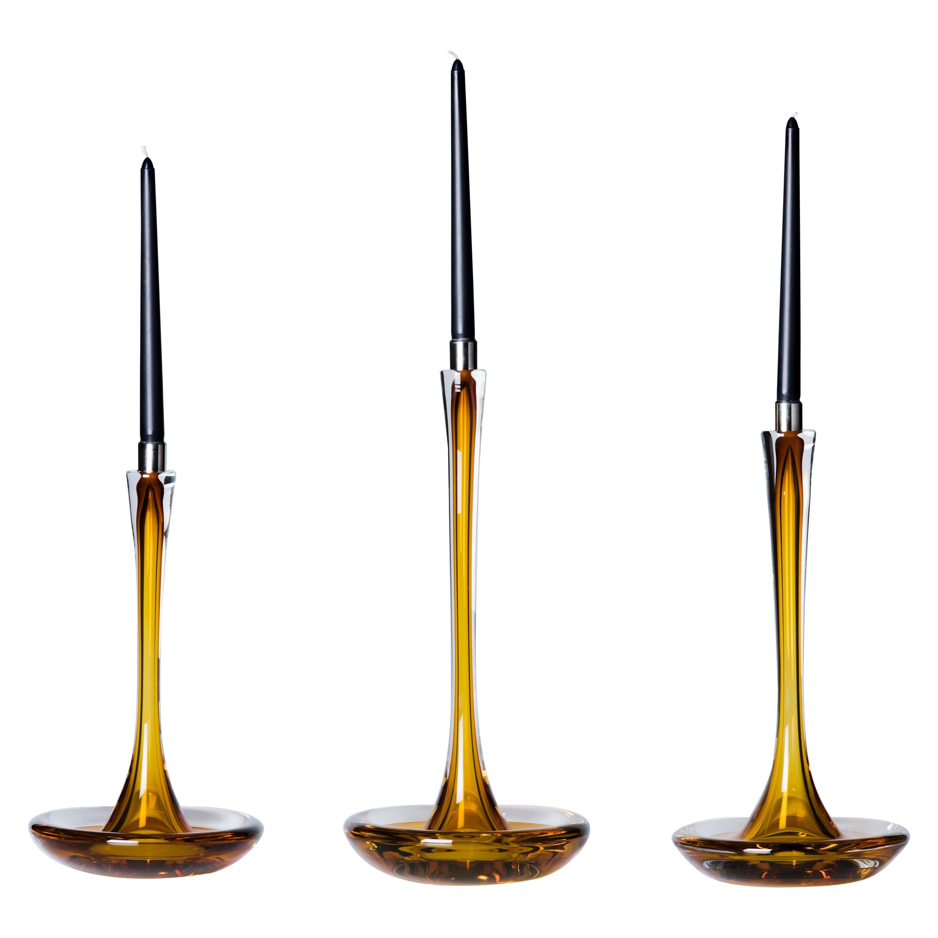 Moshe Bursuker Set of 3 Amber Glass Candleholders, 2020