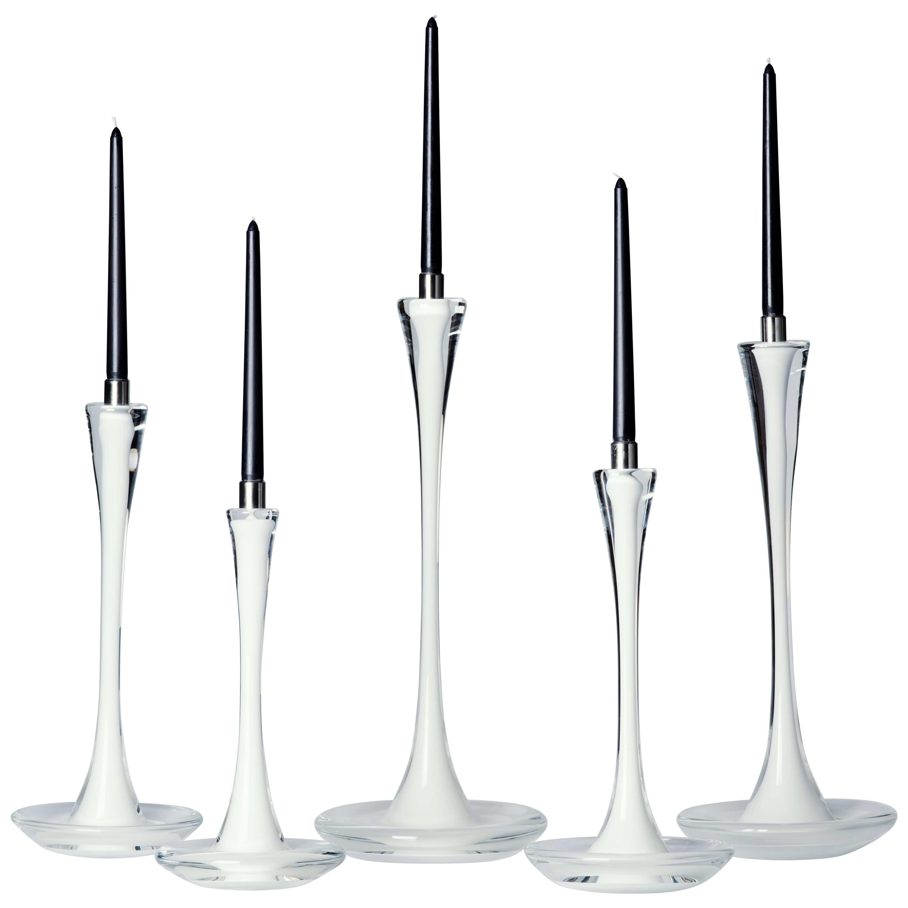Moshe Bursuker Set of 5 White Glass Candleholders, 2019