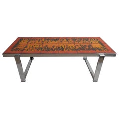 Exceptional Midcentury Bright Orange Fat Lava and Chrome Coffee Table, 1970s