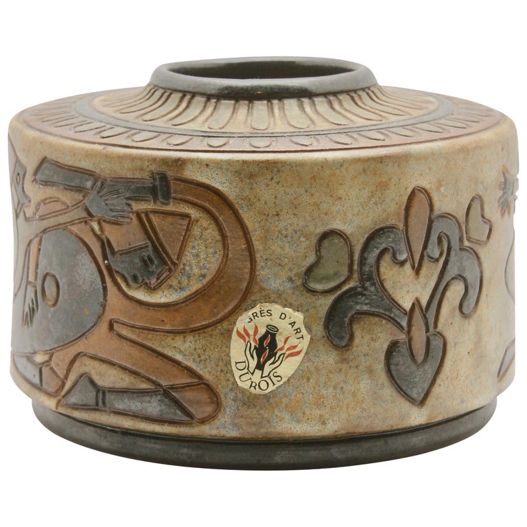Antoine Dubois: Wheel Vase in Enameled Stoneware with Norman Knights Tableau  at 1stDibs