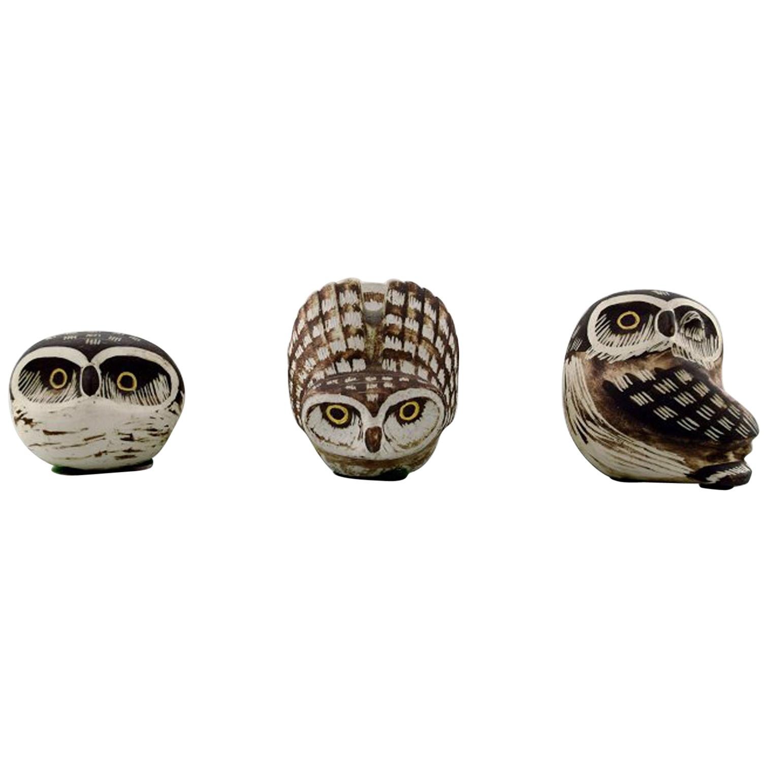 Gustavsberg Studio Hand, Edward Lindahl, 3 Owls in Ceramics