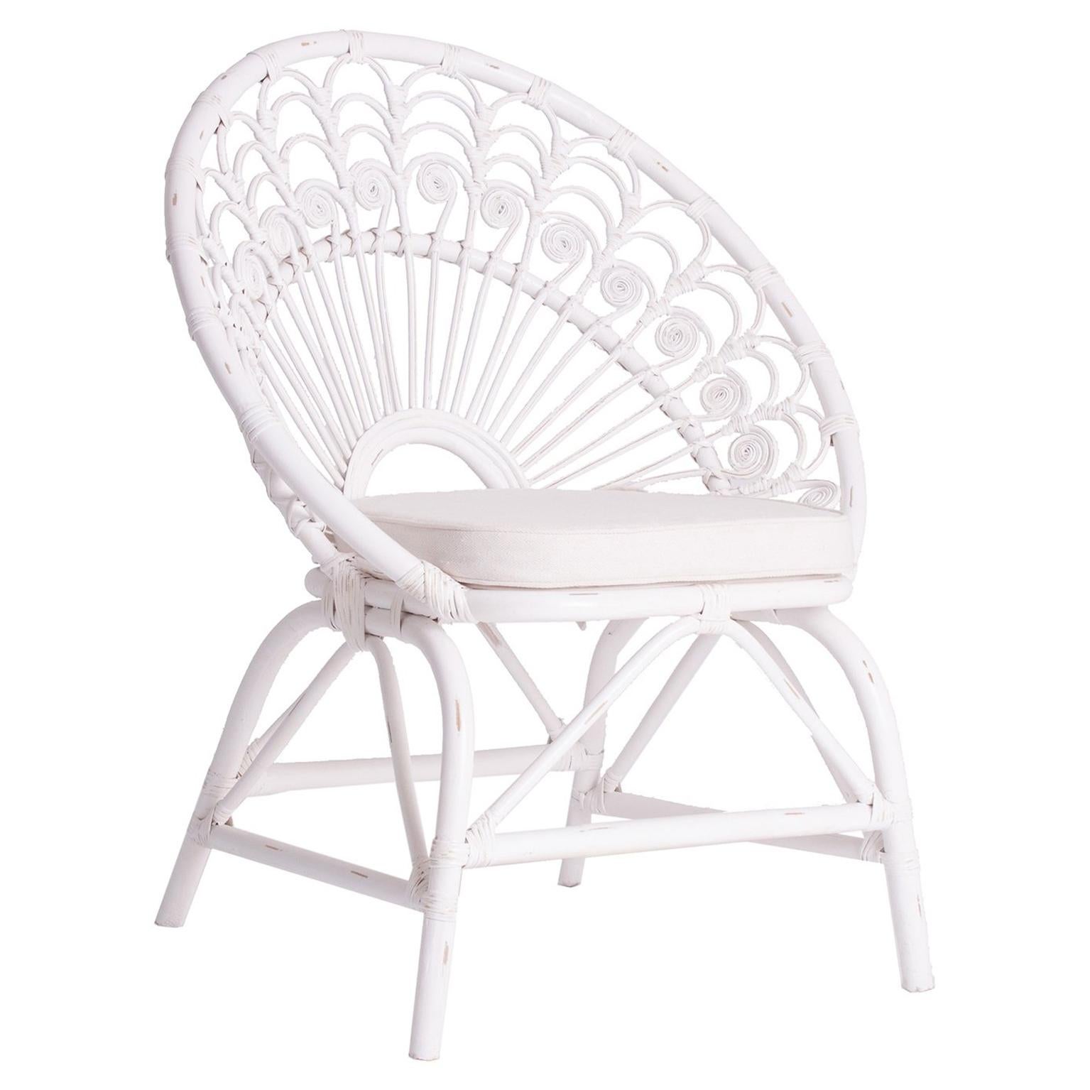 White Rattan and Wicker Peacock Armchair