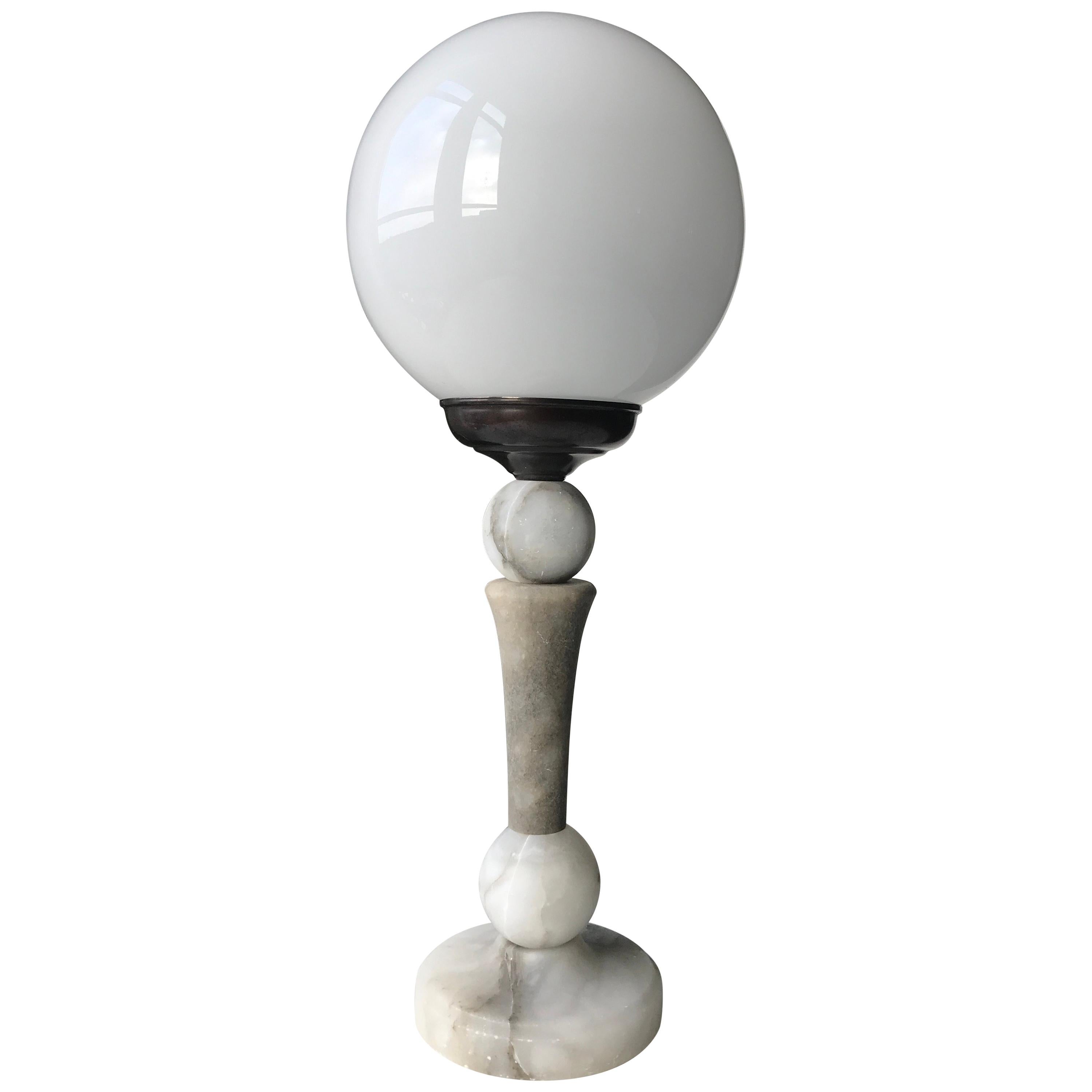 Art Deco Grey Alabaster Table Lamp For Sale
