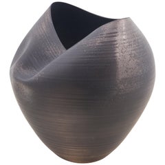 Large Black Collapsed Form, Vase, Interior Sculpture or Vessel, Objet D'Art