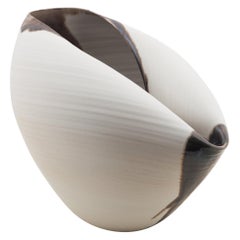 White Oval Form Black Highlights, Vase, Interior Sculpture, Vessel, Objet D'Art