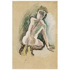William Scharff Modernist Painting, "Nude Back Turned Man"