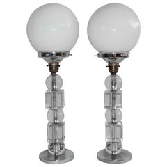 Pair of Art Deco Table Lamps Bauhaus Style Chrome and Perspex, Circa 1930s
