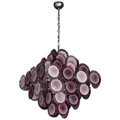 Large Amethyst Color Murano Glass Disc Chandelier Attributed to Vistosi