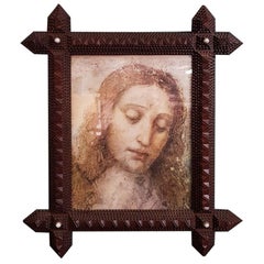 Early 1900s Handcrafted Wooden Tramp Art Picture Frame
