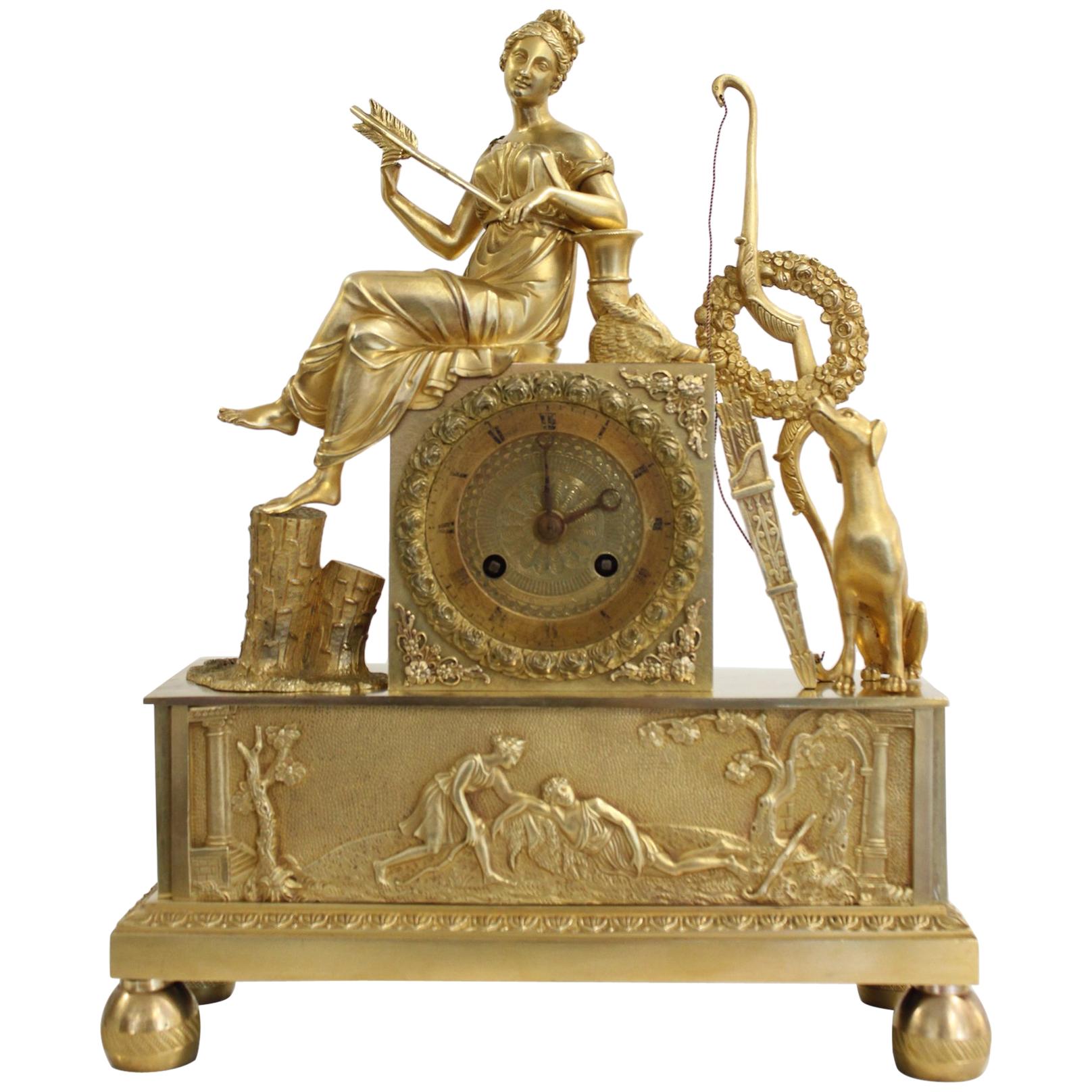 French Restoration Clock Allegory of Hunt