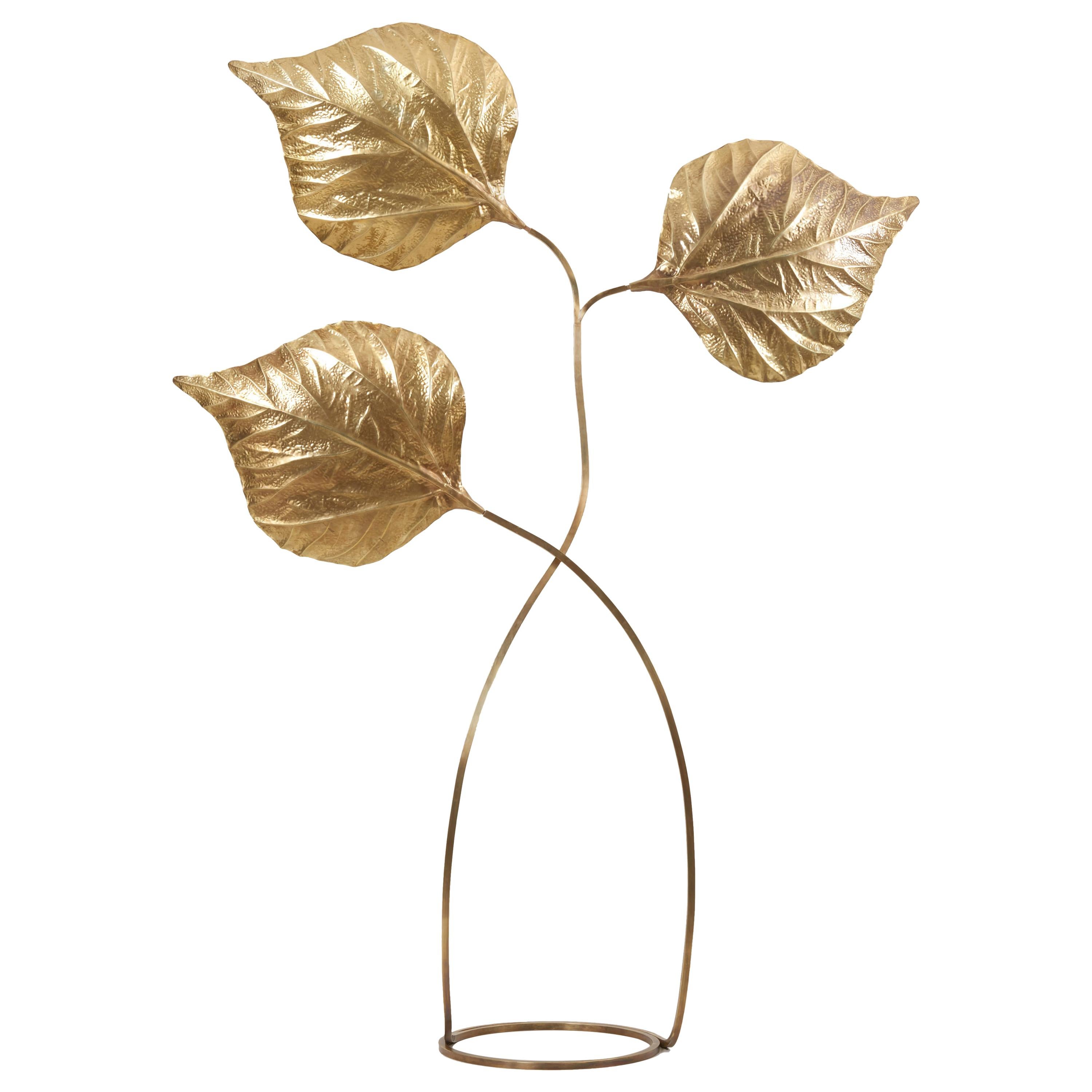 Huge Three Rhubarb Leaves Brass Floor Lamp by Tommaso Barbi