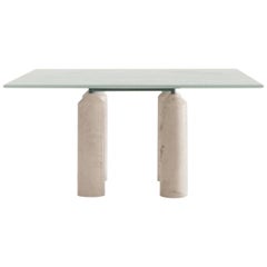 Large Square Dining Table White Marble and Travertine, Sormani, Italy, 1981