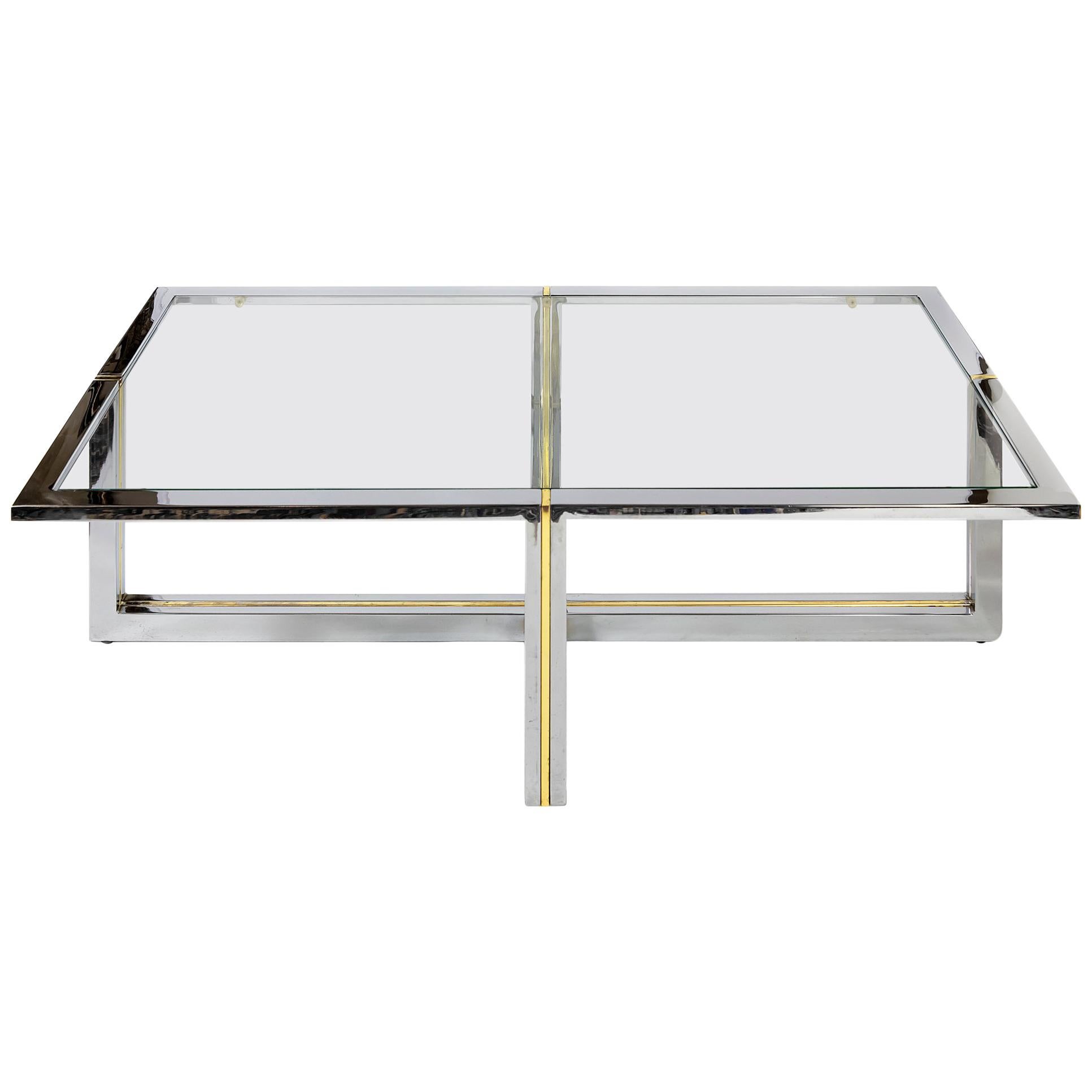 Italian Midcentury Chrome, Brass and Glass Coffee Table, Willy Rizzo, circa 1970