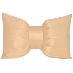 French Antique Peach Nude Taupe Silk Bow Cushion Pillow