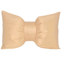 French Antique Peach Nude Taupe Silk Bow Cushion Pillow