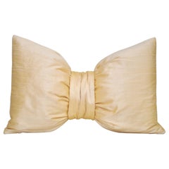 French Antique Golden Buttercup Yellow Silk Bow Cushion Pillow