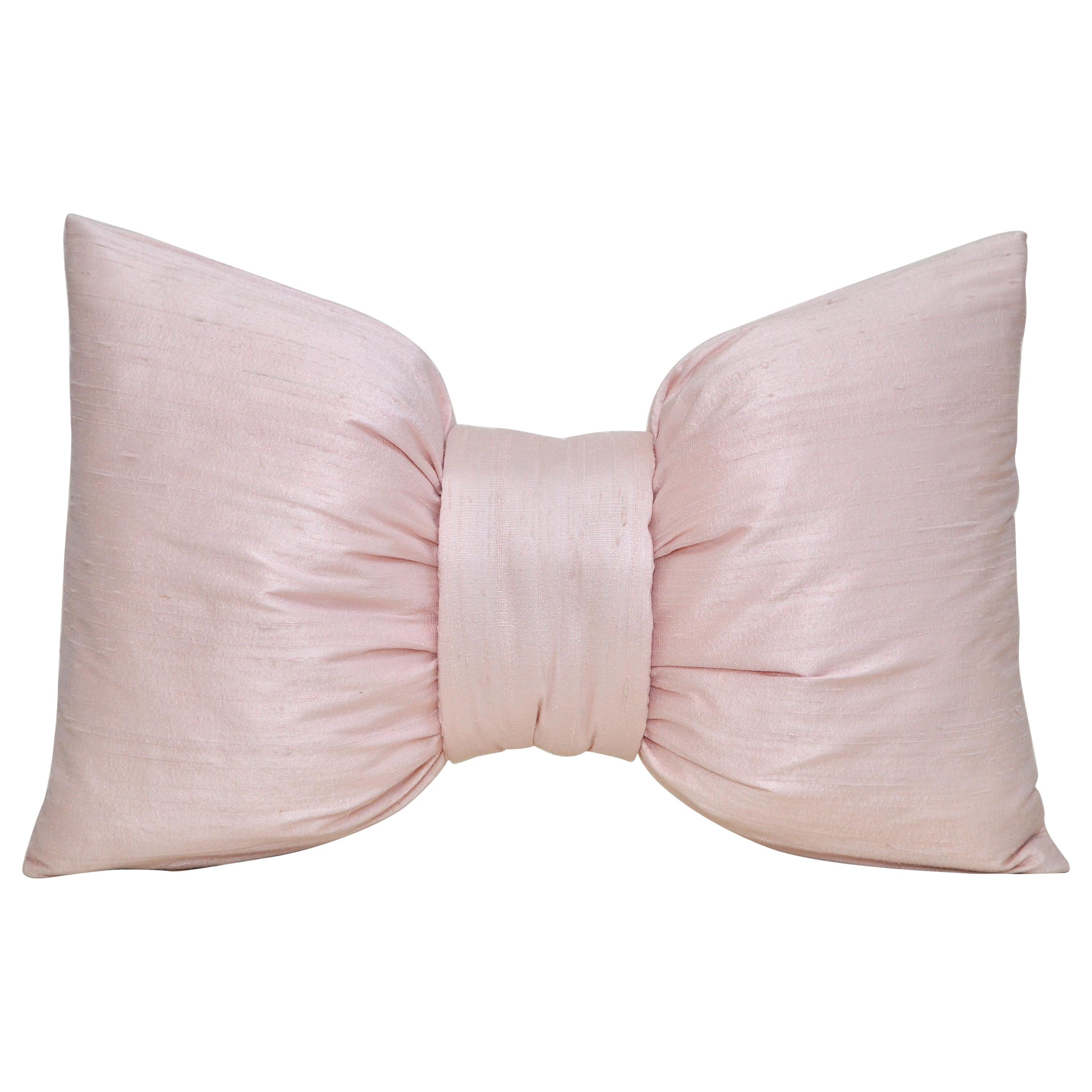 French Antique Light Ballet Pink Silk Bow Cushion Pillow For Sale