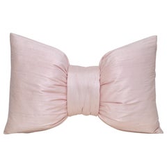 French Antique Light Ballet Pink Silk Bow Cushion Pillow