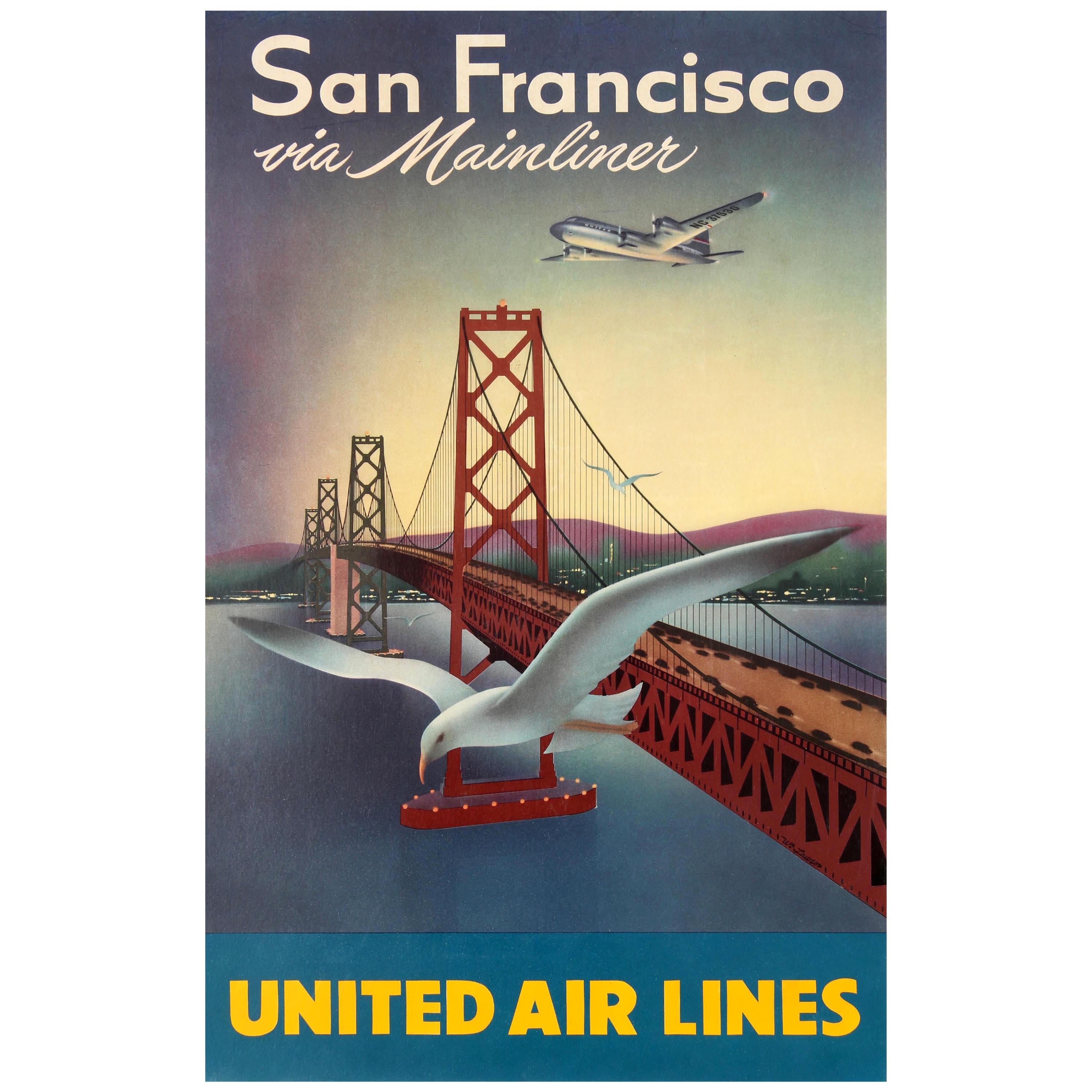 Original Vintage Travel Poster for San Francisco Via Mainliner United Air Lines