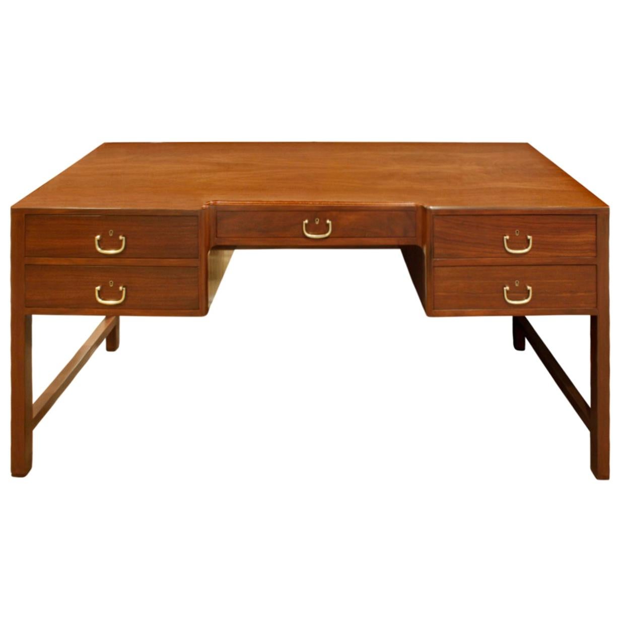 Elegant Desk in Teak with Brass Pulls, 1950s