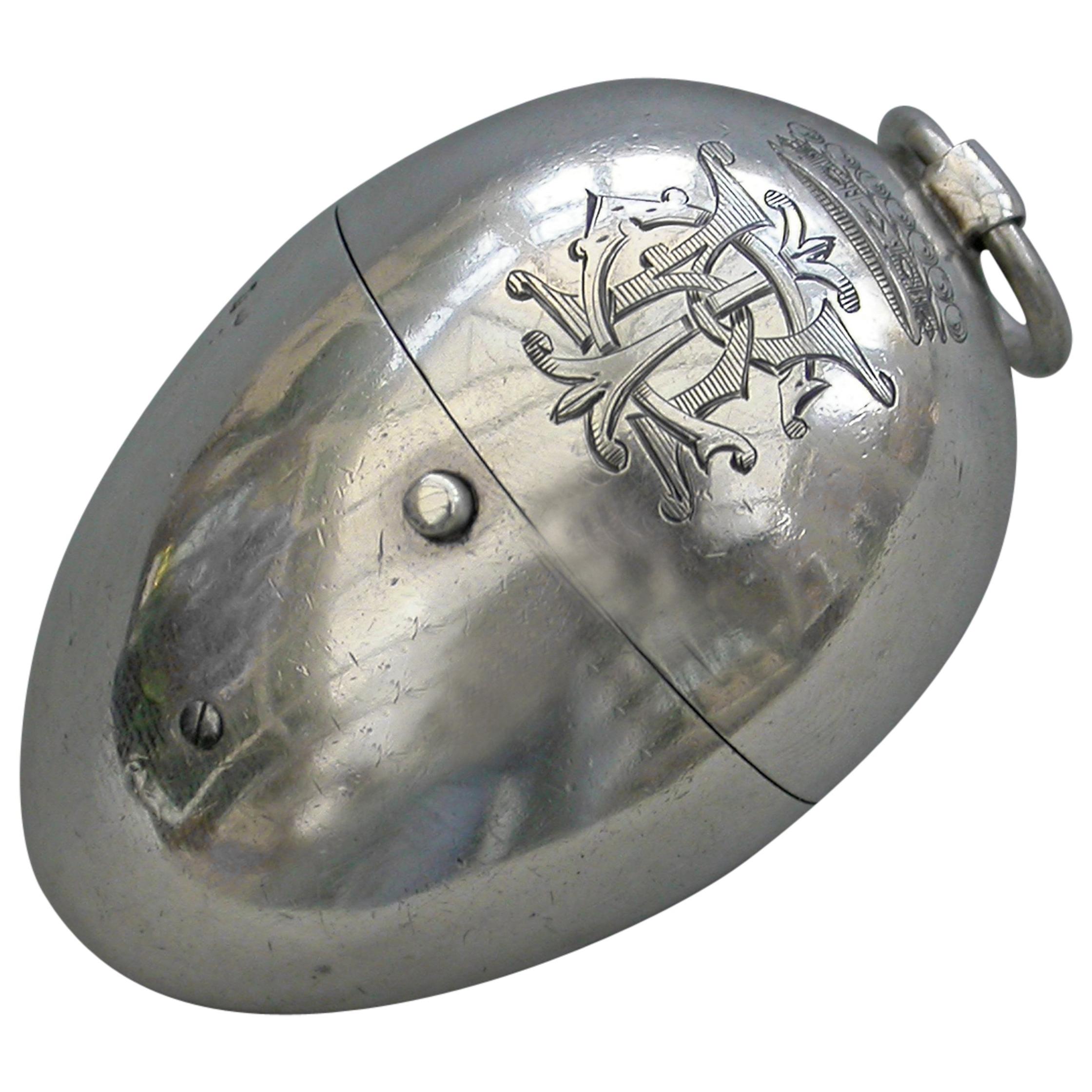 Victorian Silver Egg Shaped Sewing Etui Viscounts Cypher by H W Dee, 1891 For Sale