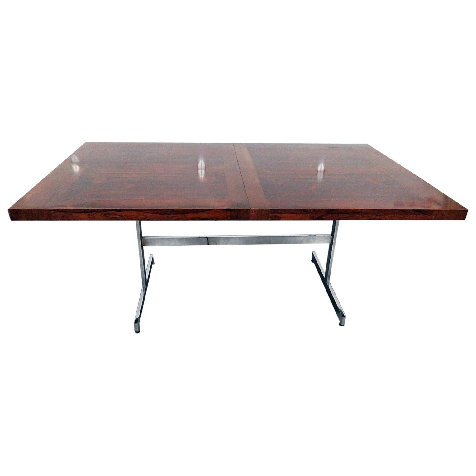 Chrome and Rosewood Milo Baughman Style Rosewood Dining Table