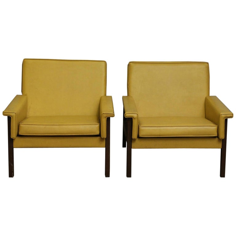 Faux Leather And Wood Frame Chairs, Yellow Faux Leather Chairs