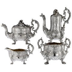 Antique French Solid Silver Four Piece Tea and Coffee Service, Odiot, circa 1870