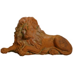 Vintage Weathered Flat Back Terracotta Lion Garden Ornament