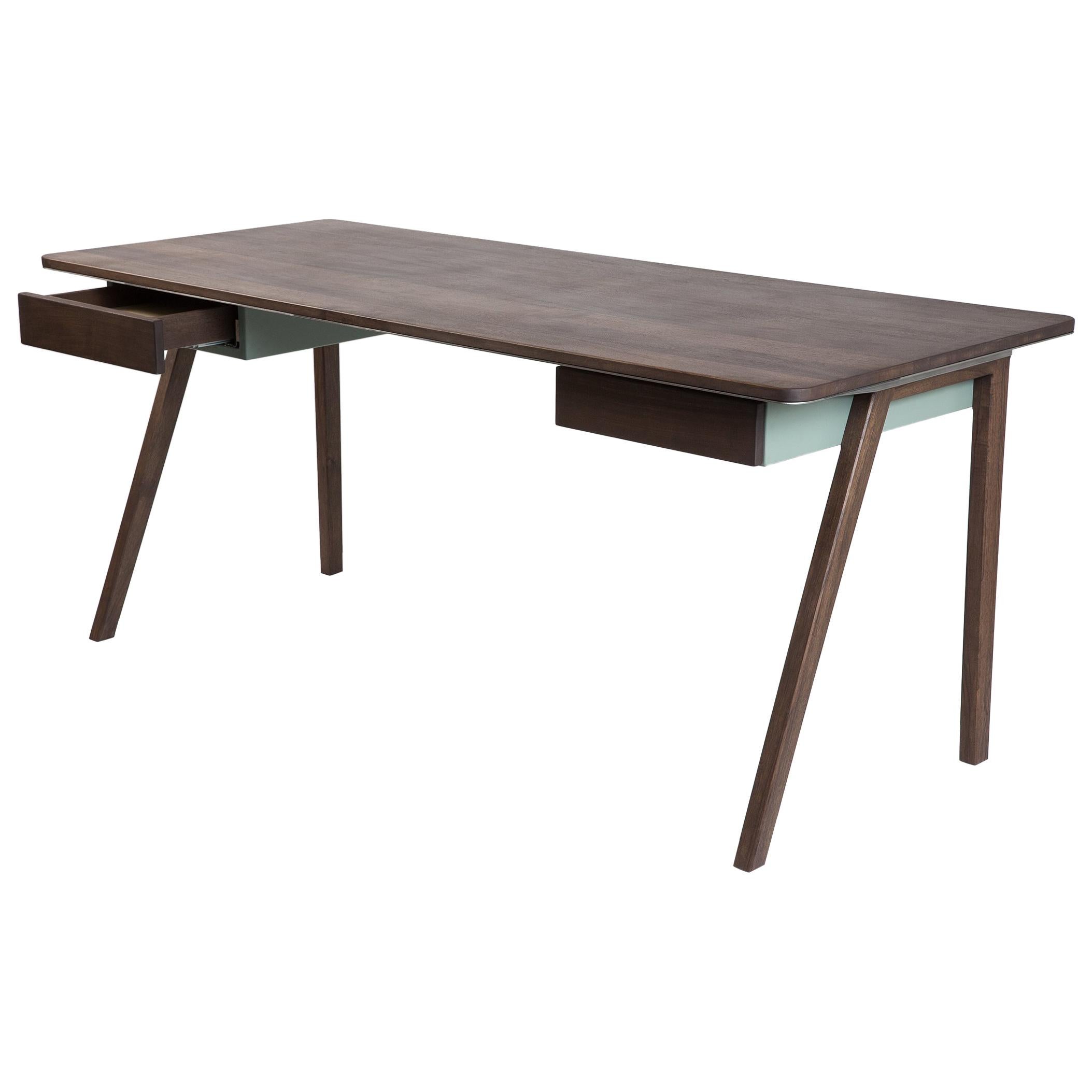 Contemporary Desk  in French Walnut and Metal, Jean Collection For Sale