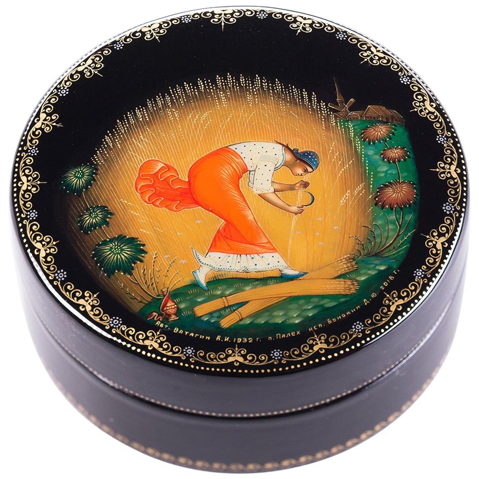 Palekh Lacquered Miniature Box, Limited Edition Licensed Museum Reproduction For Sale