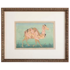 Paire de gouaches érotiques indiennes Kama Sutra Zoomorphes