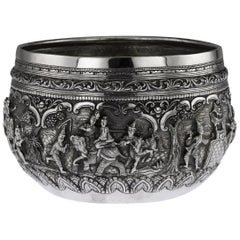 19th Century Burmese Solid Silver Thabeik Bowl, Myanmar, Peacock Mark circa 1890