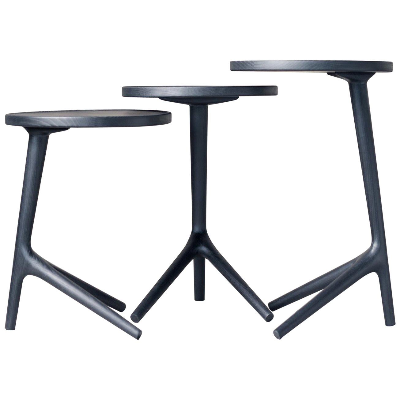 Tripod Table Charcoal stained Ash Wood, Black End Table 