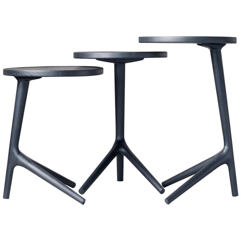 Tripod Table in Charcoal Stained Ash Wood - Accent Nesting Table for Living Room For Sale