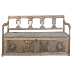 19th Century Swedish Neoclassical Hand Carved Hall Bench