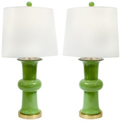 Pair Porcelain with Gilt Brass Base Table Lamps