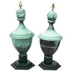 Pair of Copper Neoclassical Urn Finial Lamps, circa 1890