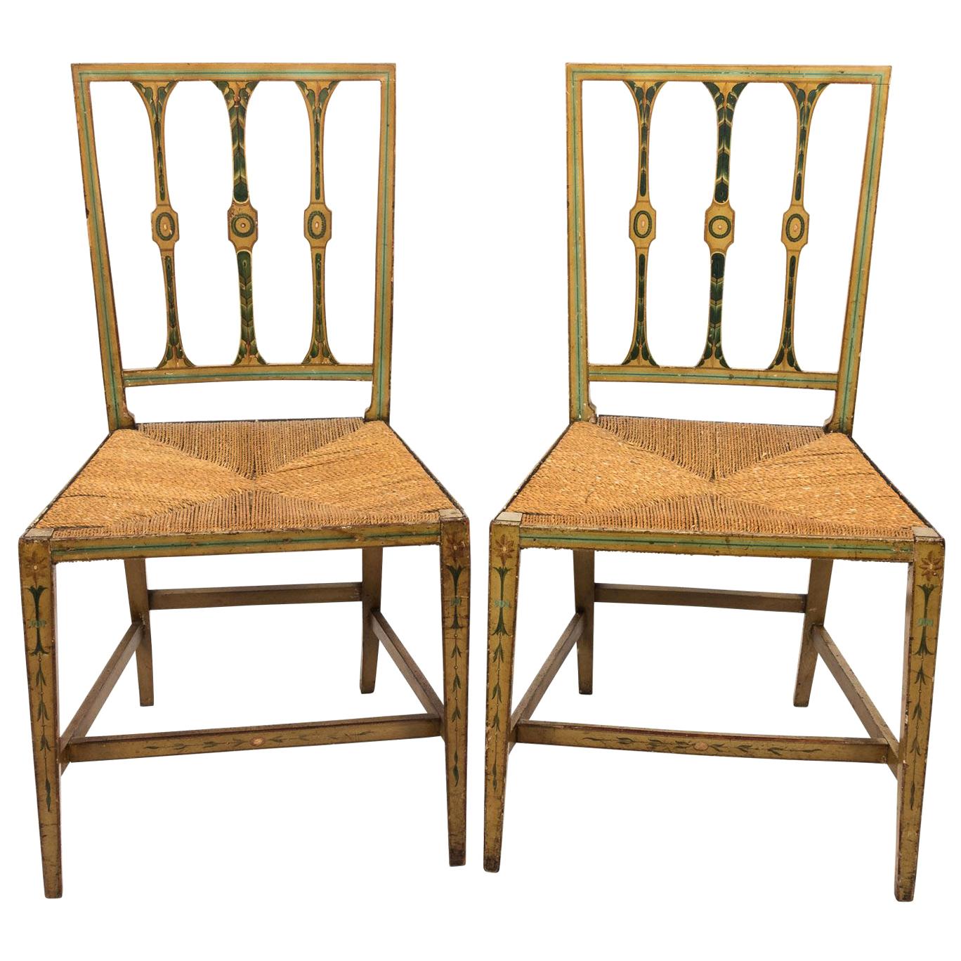 Pair of Green Painted English Regency Style Side Chairs