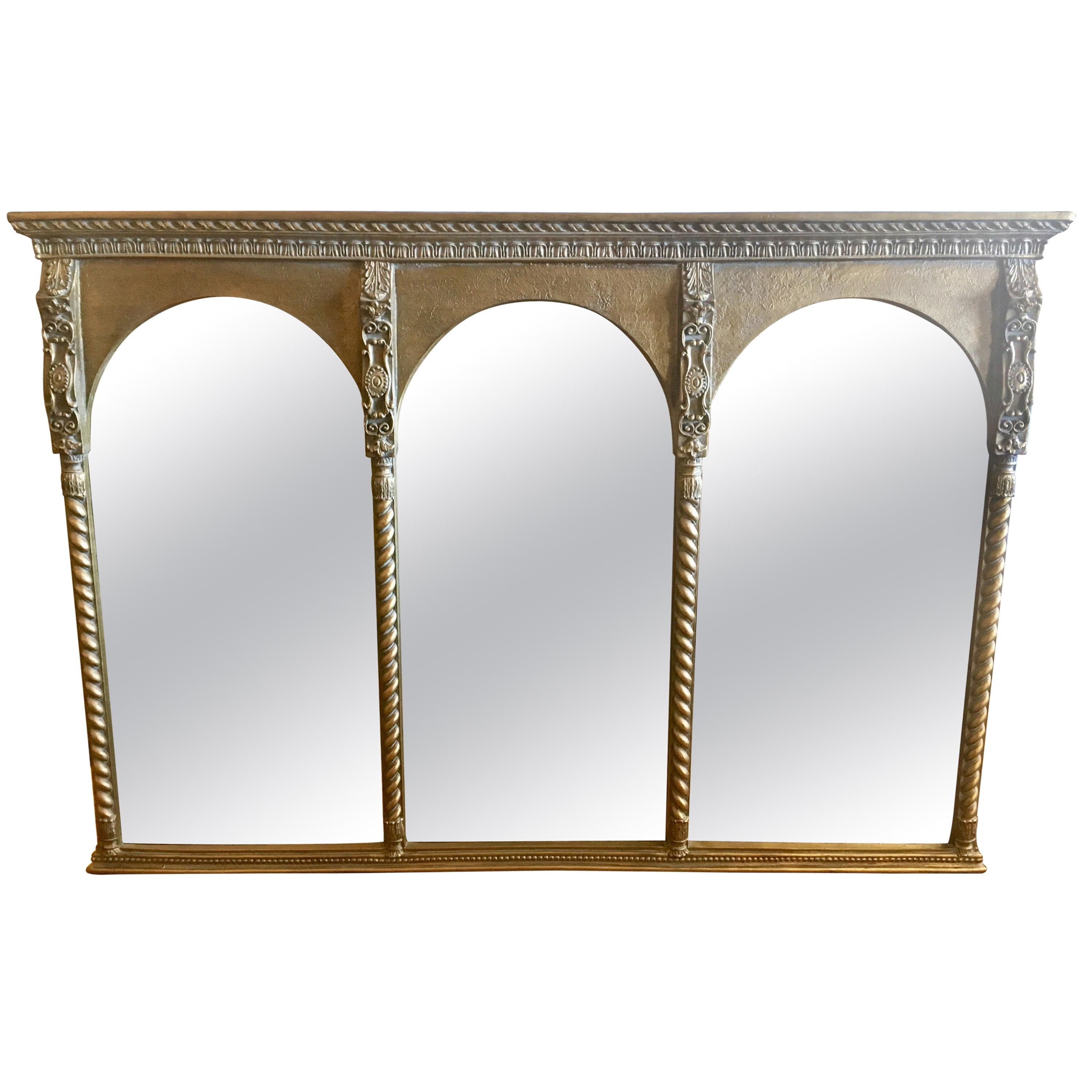 Large Empire Style Triptych Three Part Gilt Mantel Mirror