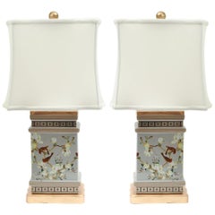 Pair Porcelain Task / Table Lamps with Giltwood Base