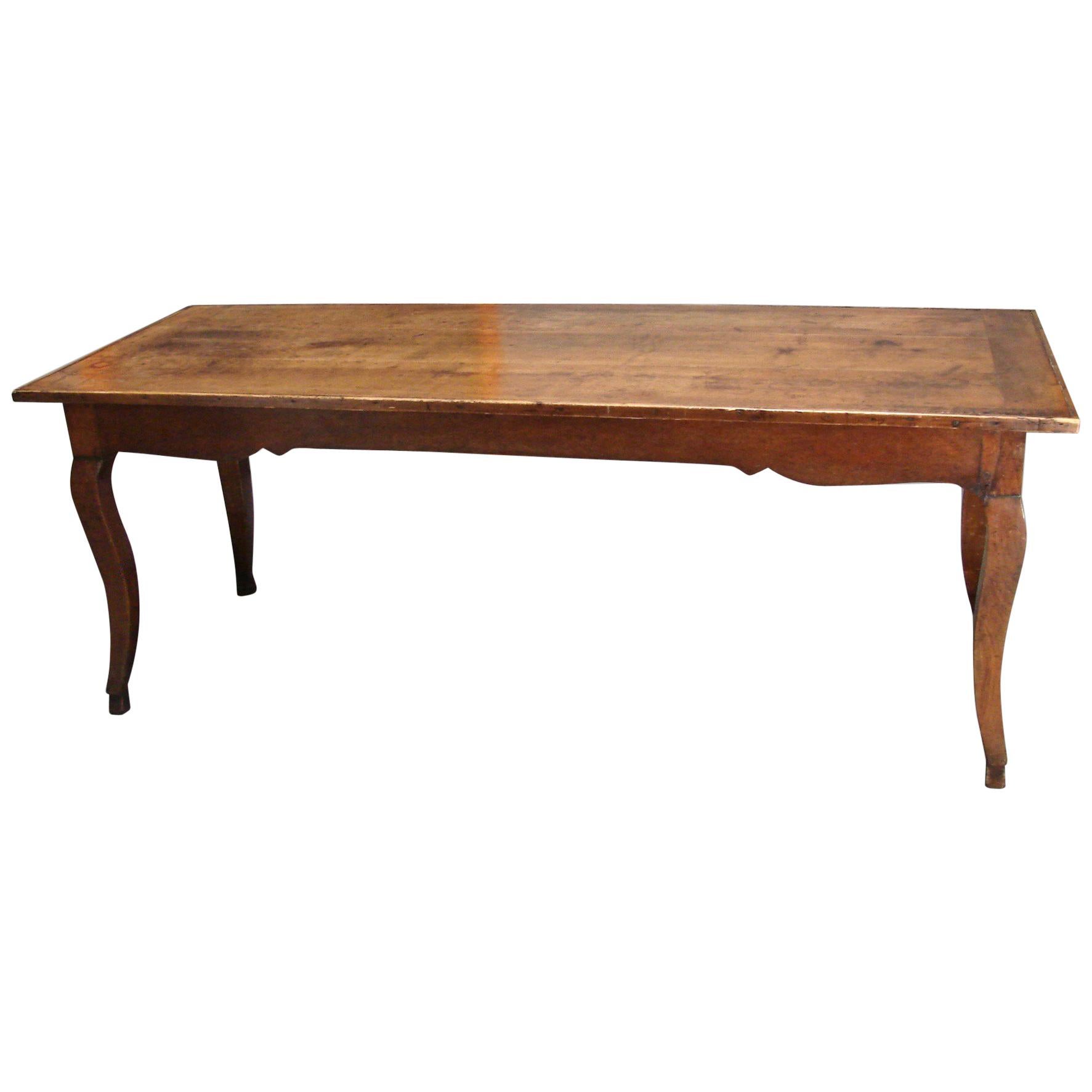 19th Century French Fruitwood Farm Table with Long Drawer