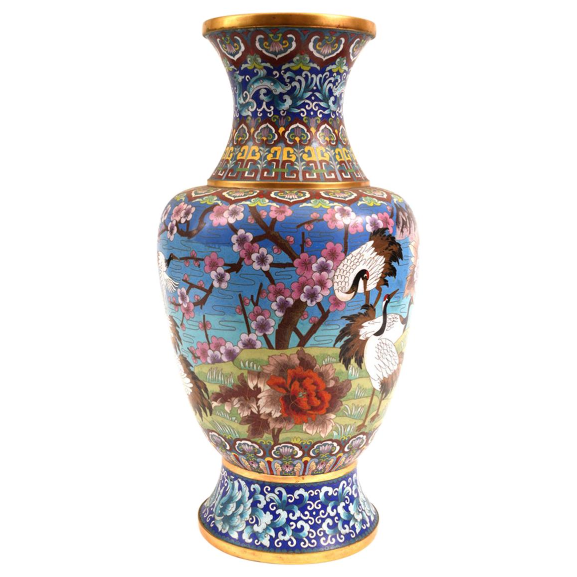 Very Large Decorative Cloisonné with Blossom Flowers Vase or Piece