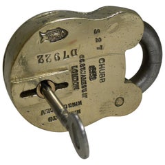 Large Antique English Brass and Steel Padlock by Chubb, London, circa 1880