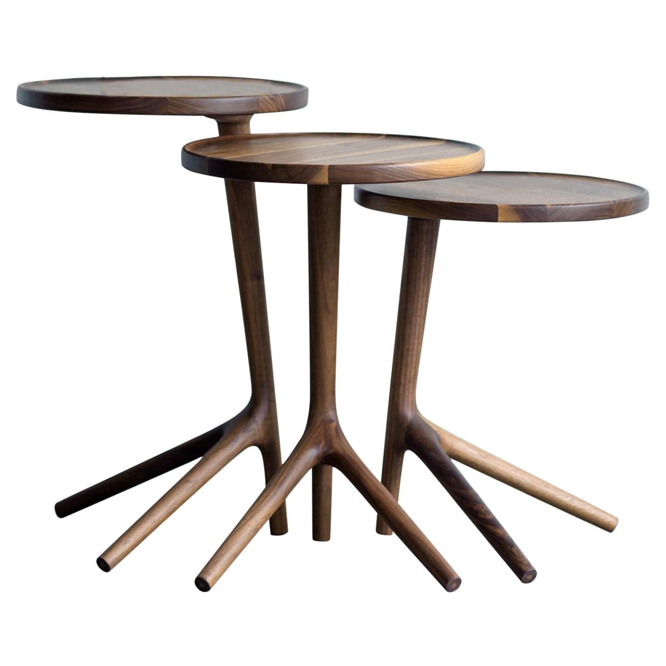 Tripod Table in Walnut End Accent Nesting Tables for a Living Room Set of Three 