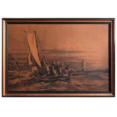 Copperplate Engraving "Fisherman In Their Return" Jakob Hägg by Norilling, 1971