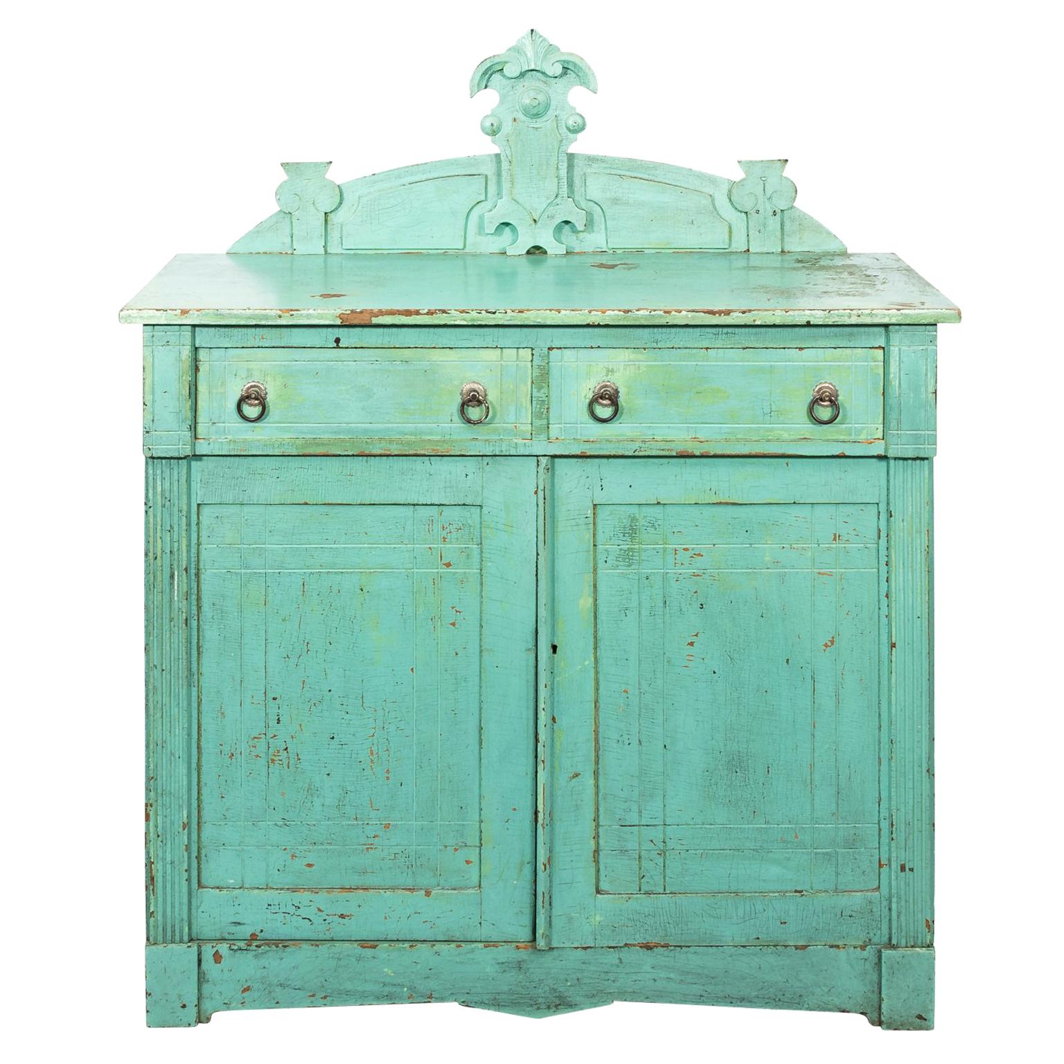 Blue Painted Eastlake Style Cupboard For Sale
