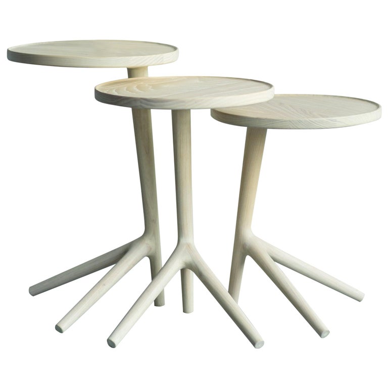 Nesting Cocktail Tables White Ash handmade by Fernweh Woodworking Set of Three For Sale at 1stdibs