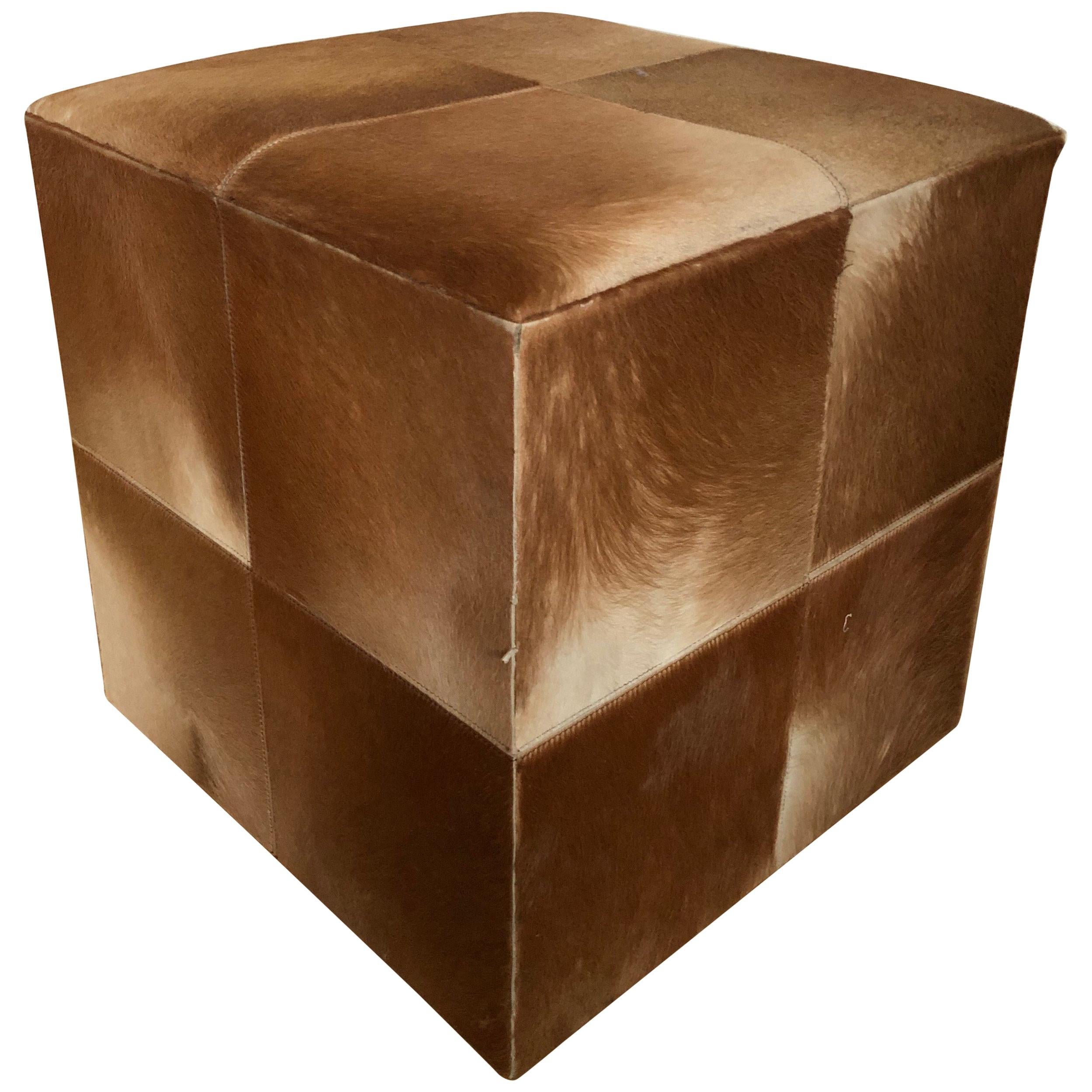 20th Century Cowhide Cube Ottoman or Pouf in Light Brown SALE 